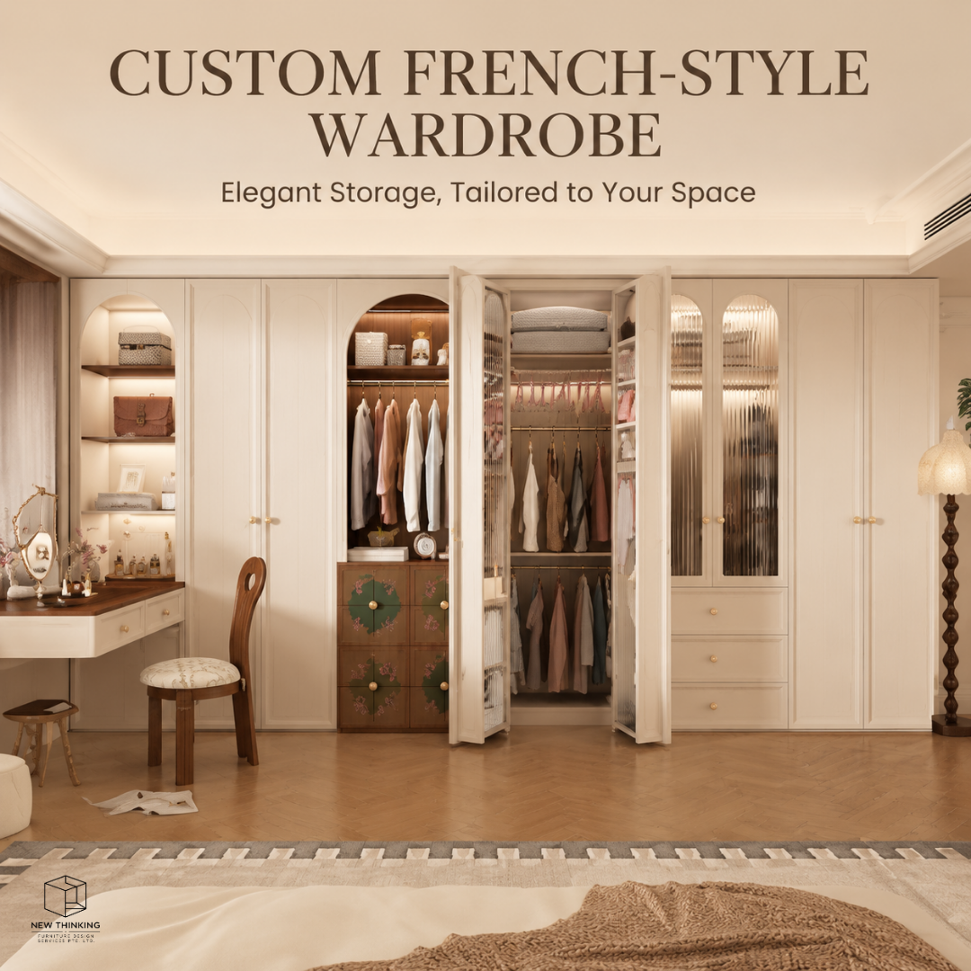 Custom French-Style Arched Wardrobe | Cream Bedroom Storage Cabinet