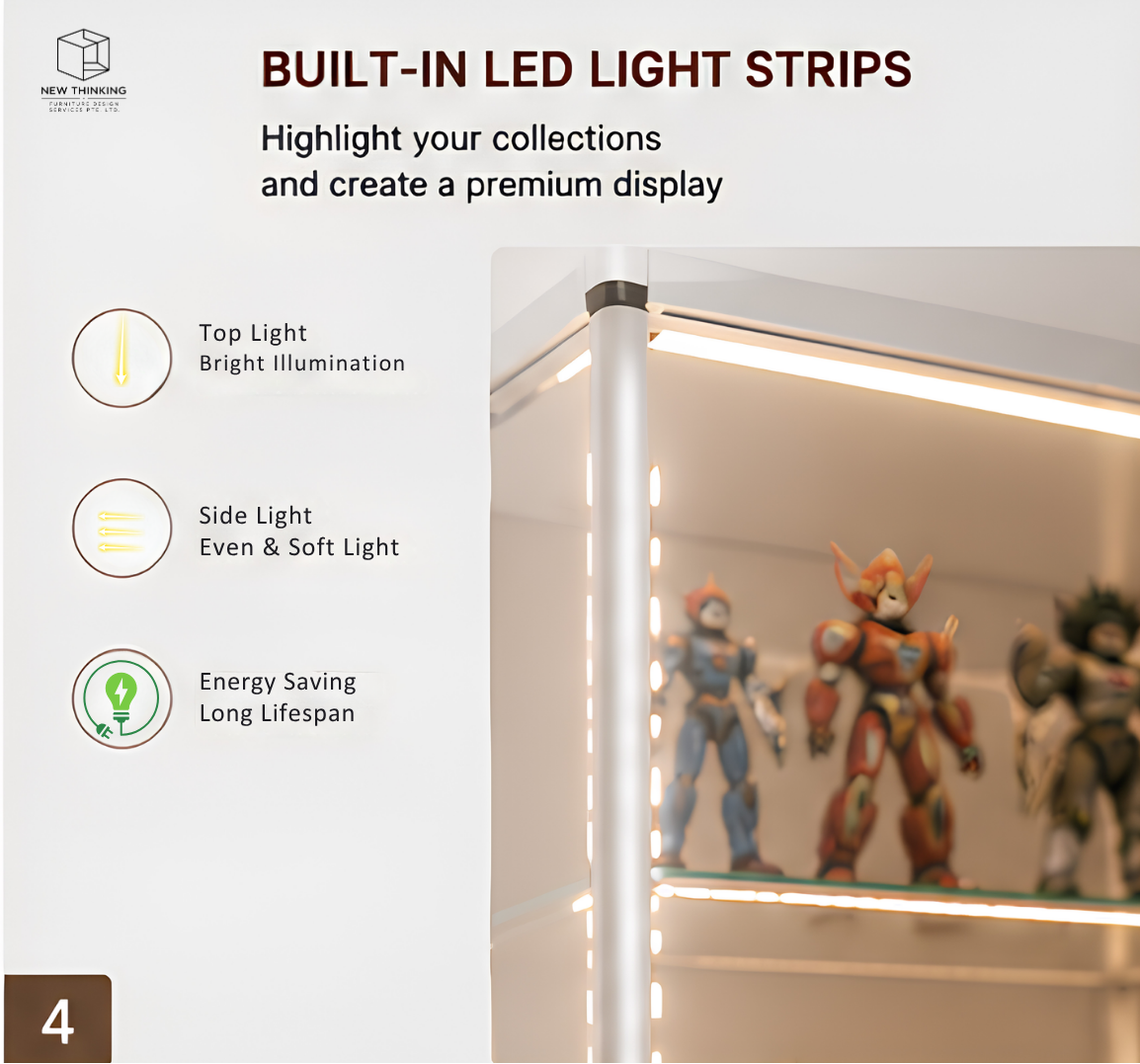 A&1029 LED Display Cabinet | Glass Display Shelf for Collectibles & Models