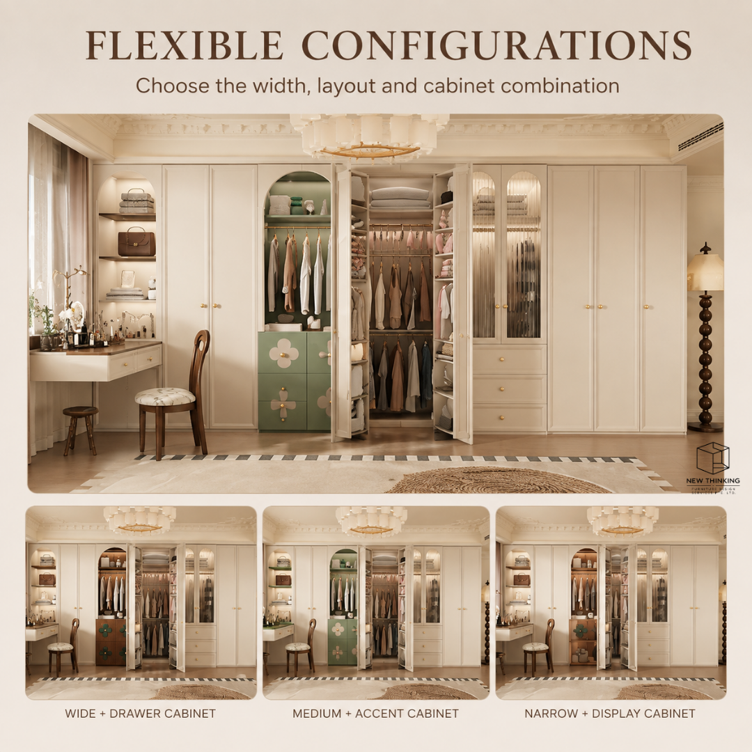 Custom French-Style Arched Wardrobe | Cream Bedroom Storage Cabinet