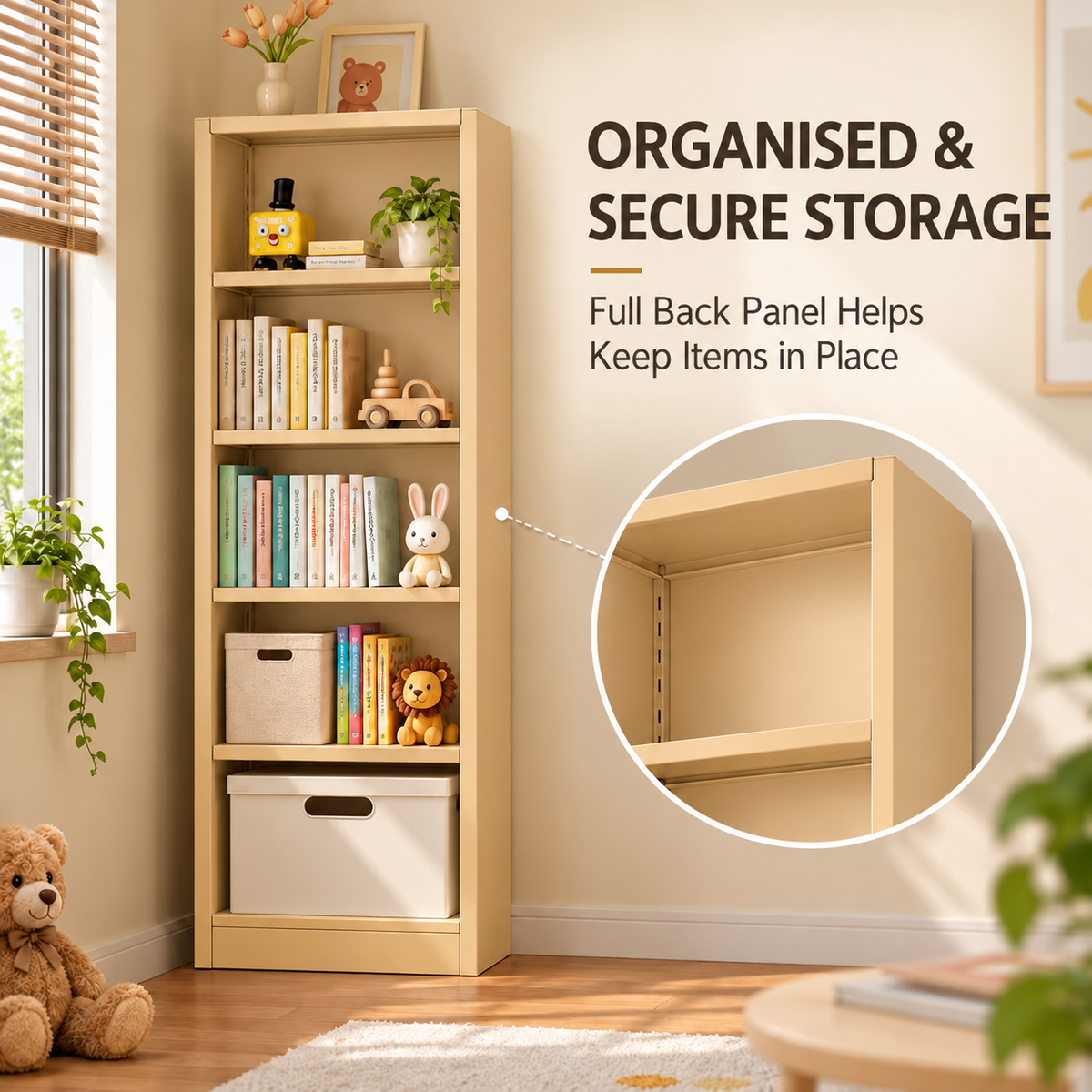Slim Steel Bookshelf Narrow Multi-Tier Storage Shelf