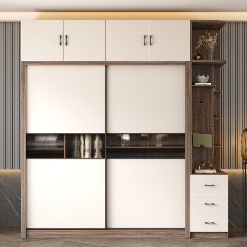 Sliding door wardrobe, walnut color, modern minimalist, for home bedroom, small apartment, overall assembled closet, sliding door wardrobe.
