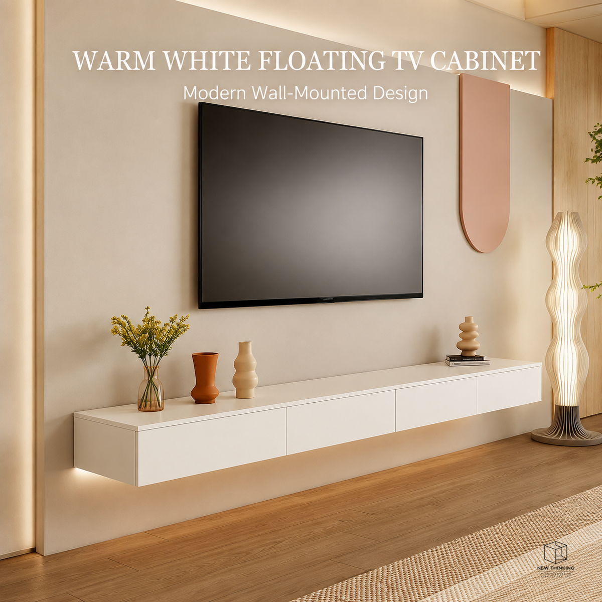 Warm White Floating TV Cabinet | Wall-Mounted TV Console | Matching Coffee Table