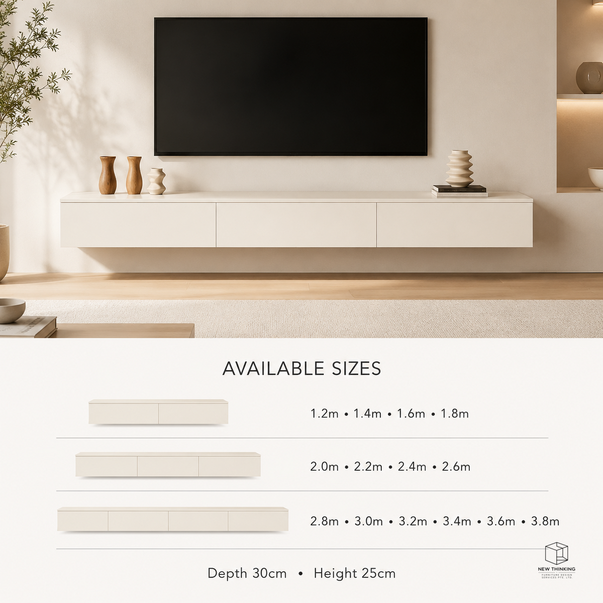 Warm White Floating TV Cabinet | Wall-Mounted TV Console | Matching Coffee Table